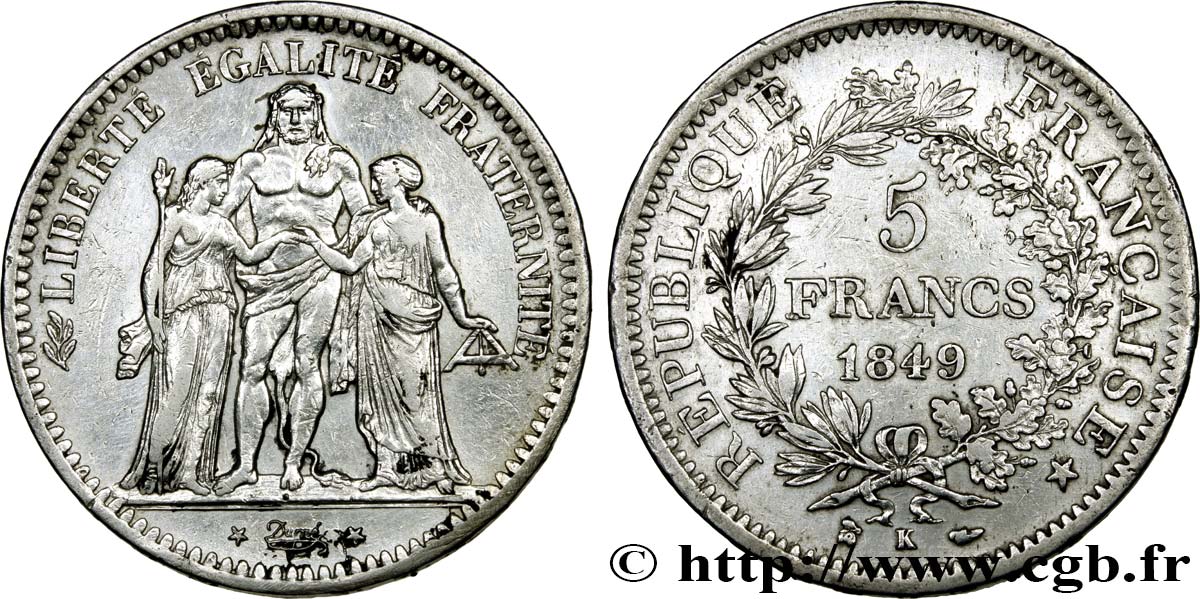 5 francs Hercule, IIe République 1849 Bordeaux F.326/7 BB45 