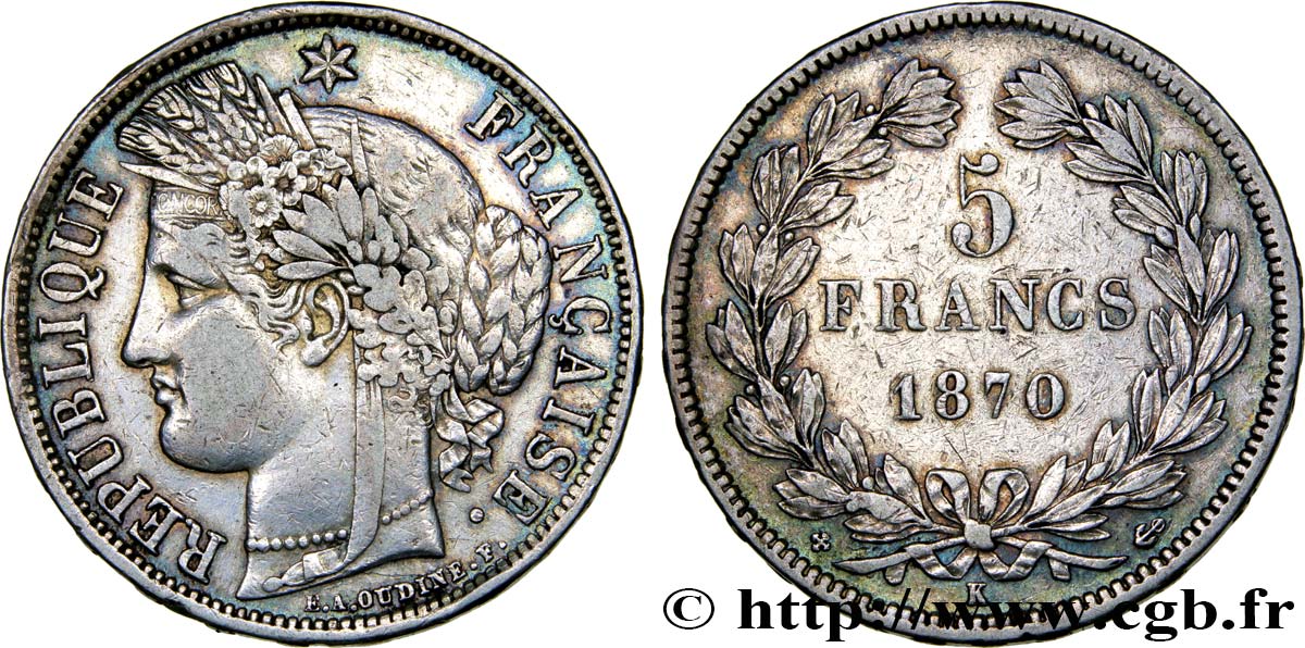 5 francs Cérès, sans légende 1870 Bordeaux F.332/2 TB35 