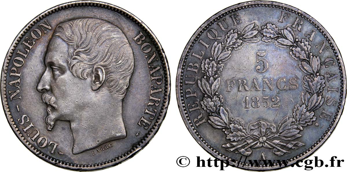 5 francs Louis-Napoléon, 1er type 1852 Paris F.329/1 AU50 