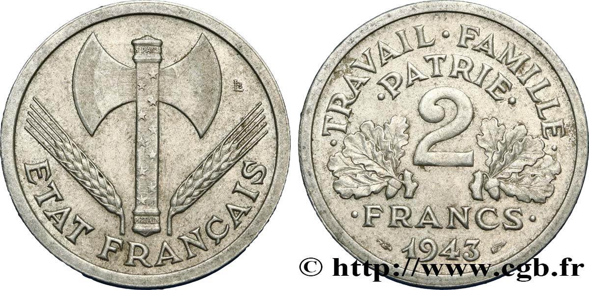 2 francs Francisque 1943  F.270/2 SS52 