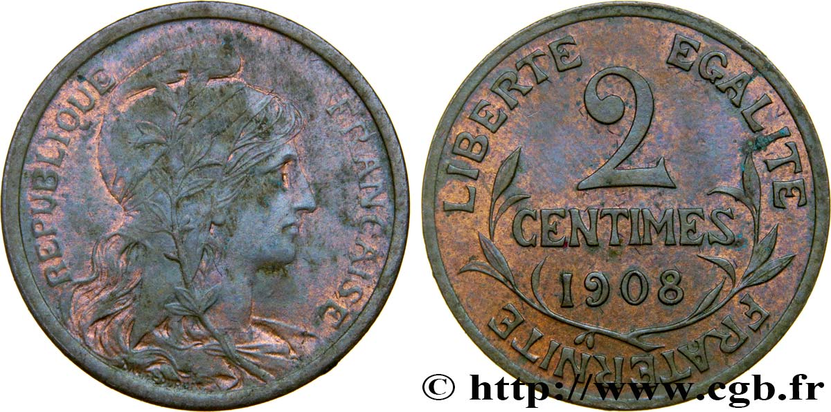 2 centimes Daniel-Dupuis 1908 Paris F.110/11 AU50 