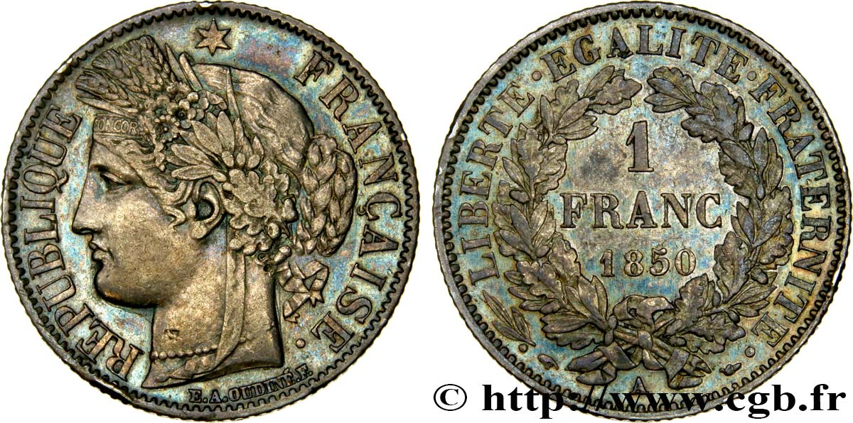 1 franc Cérès, IIe République 1850 Paris F.211/4 AU50 
