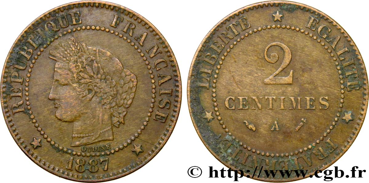 2 centimes Cérès 1887 Paris F.109/13 VF35