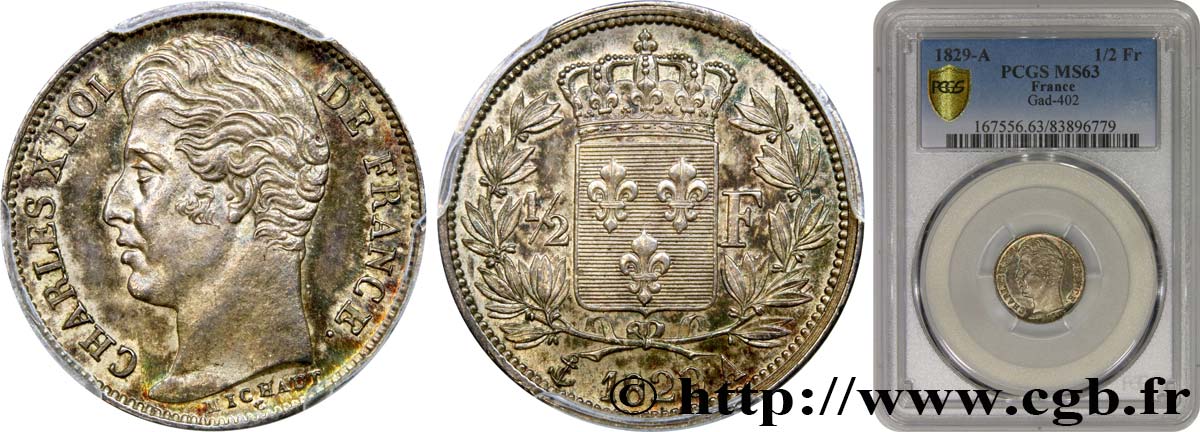 1/2 franc Charles X 1829 Paris F.180/37 MS63 PCGS