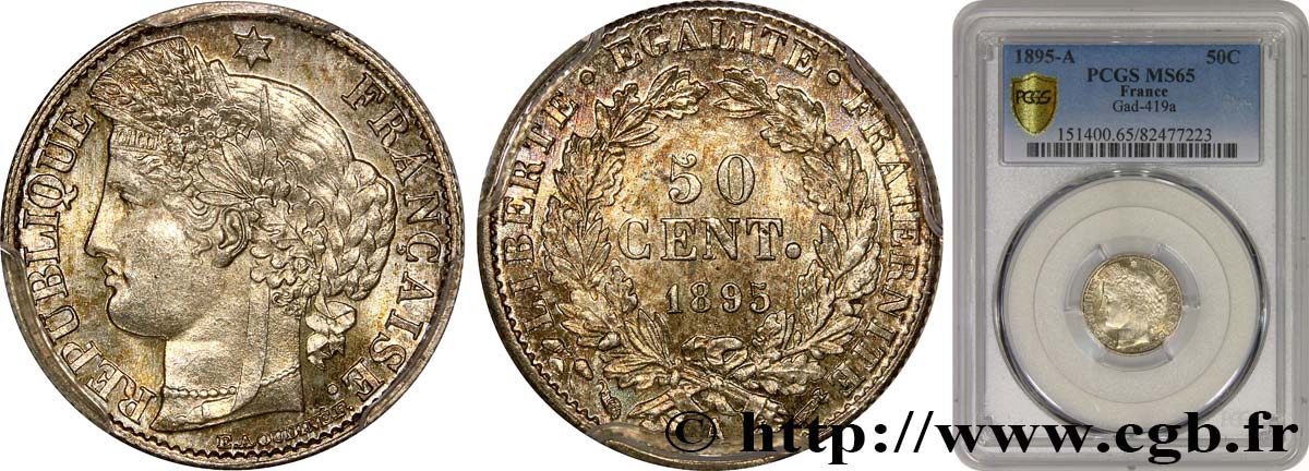 50 centimes Cérès, IIIe République 1895 Paris F.189/16 MS65 PCGS
