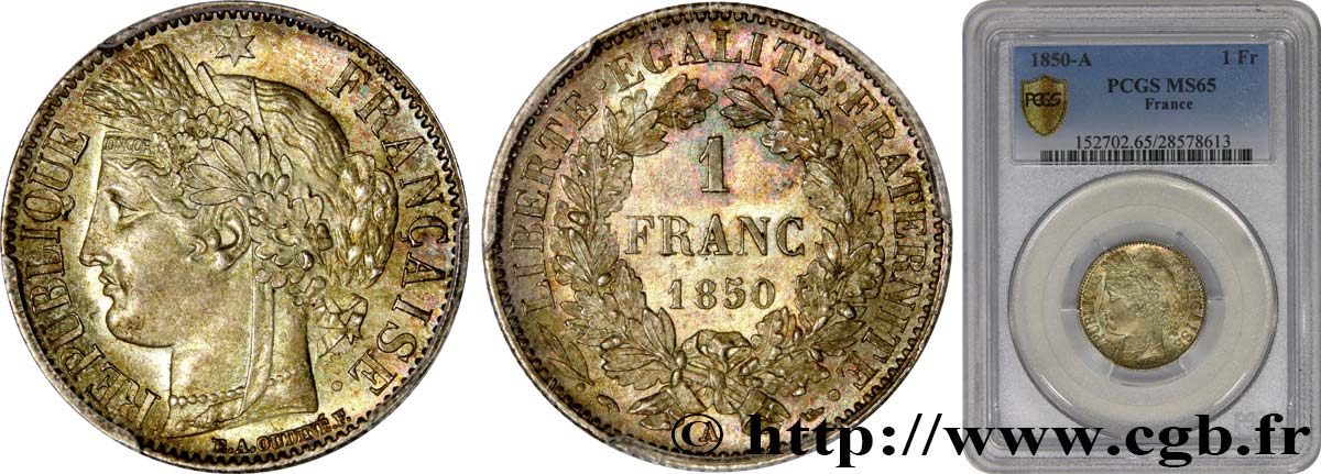 1 franc Cérès, IIe République 1850 Paris F.211/4 MS65 PCGS