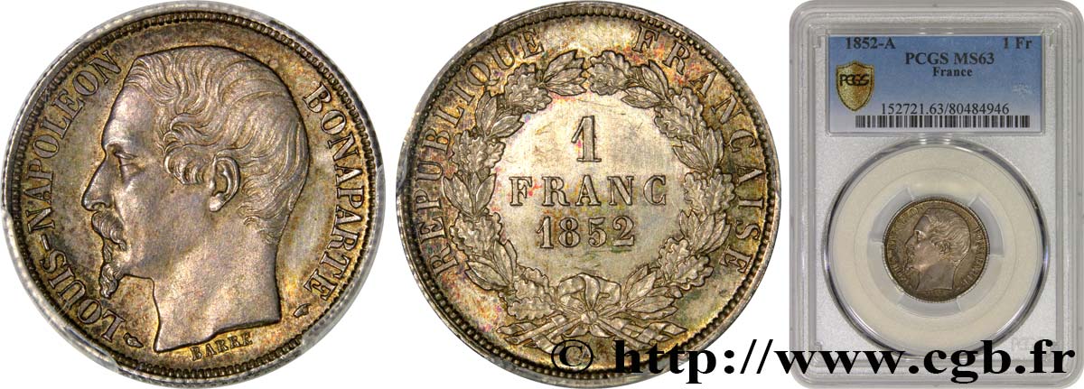 1 franc Louis-Napoléon 1852 Paris F.212/1 MS63 PCGS