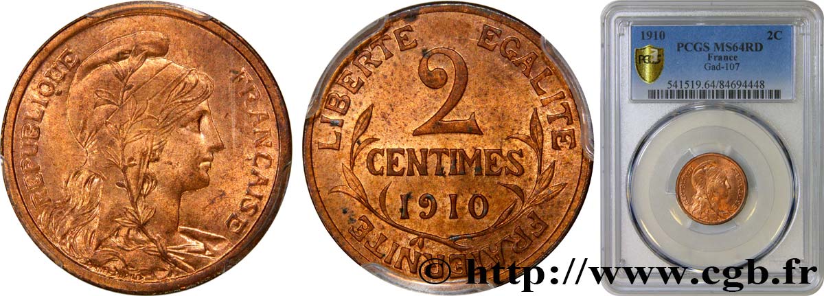 2 centimes Daniel-Dupuis 1910 Paris F.110/13 SPL64 PCGS