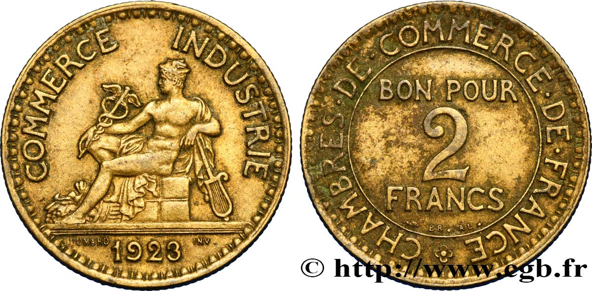 2 francs Chambres de Commerce 1923  F.267/5 AU50 