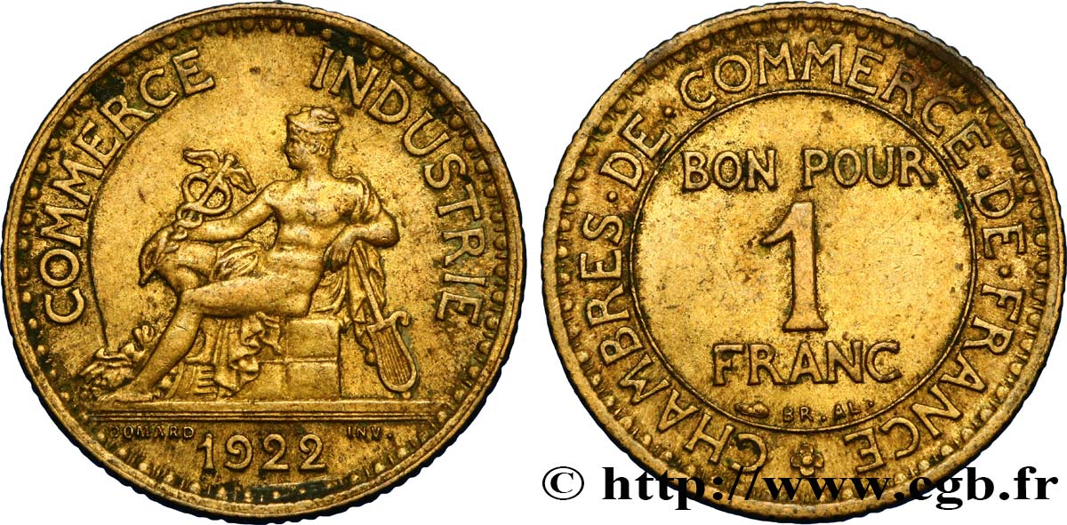 1 franc Chambres de Commerce 1922 Paris F.218/4 AU50 