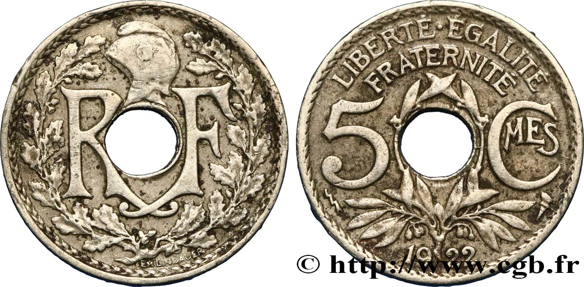 5 centimes Lindauer, petit module 1922 Poissy F.122/5 S35 