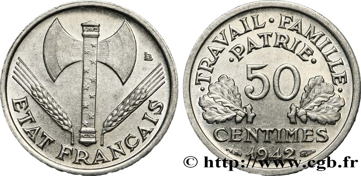 50 centimes Francisque, lourde 1942 Paris F.195/3 SC63 