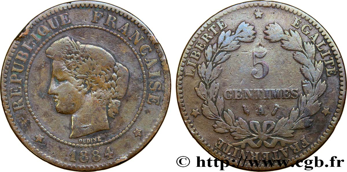 5 centimes Cérès 1884 Paris F.118/26 VF 