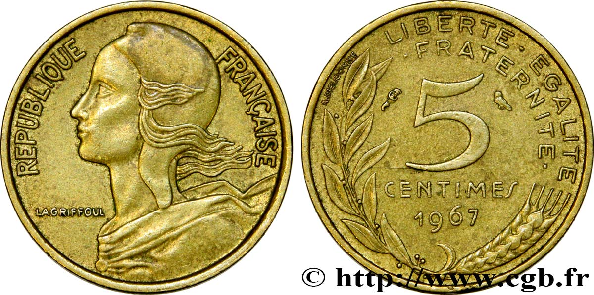 5 centimes Marianne 1967 Paris F.125/3 AU50