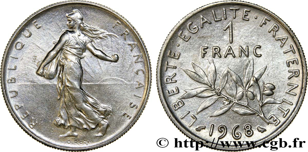 1 franc Semeuse, nickel 1968 Paris F.226/13 AU54