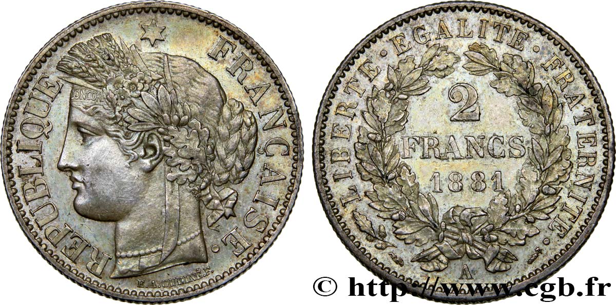 2 francs Cérès, avec légende 1881 Paris F.265/12 AU55 