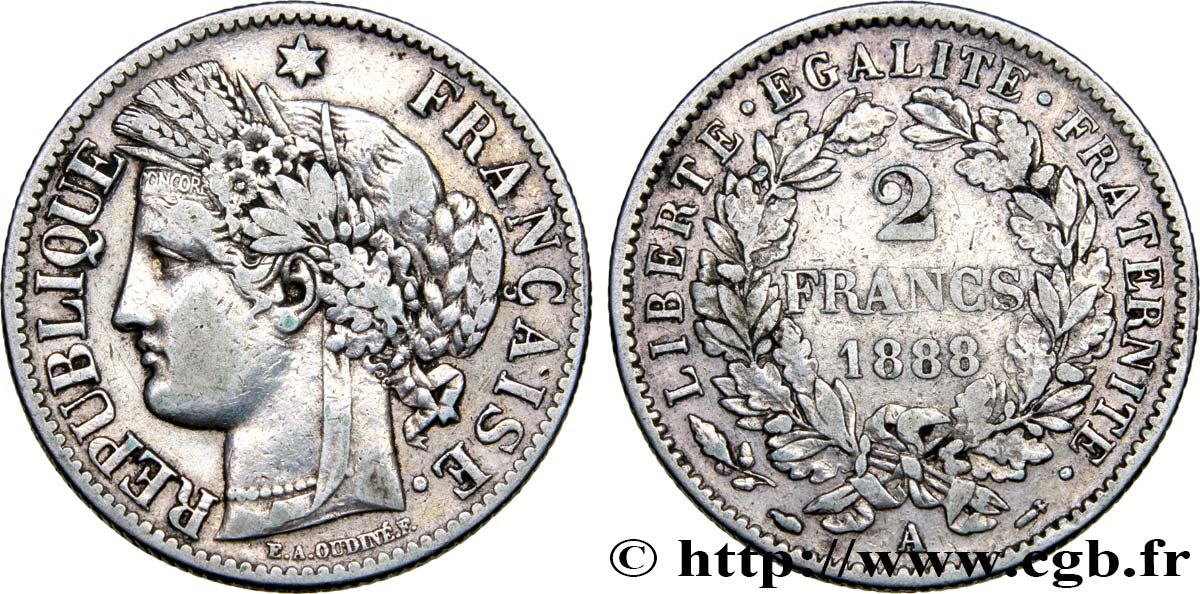 2 francs Cérès, avec légende 1888 Paris F.265/14 VF35 