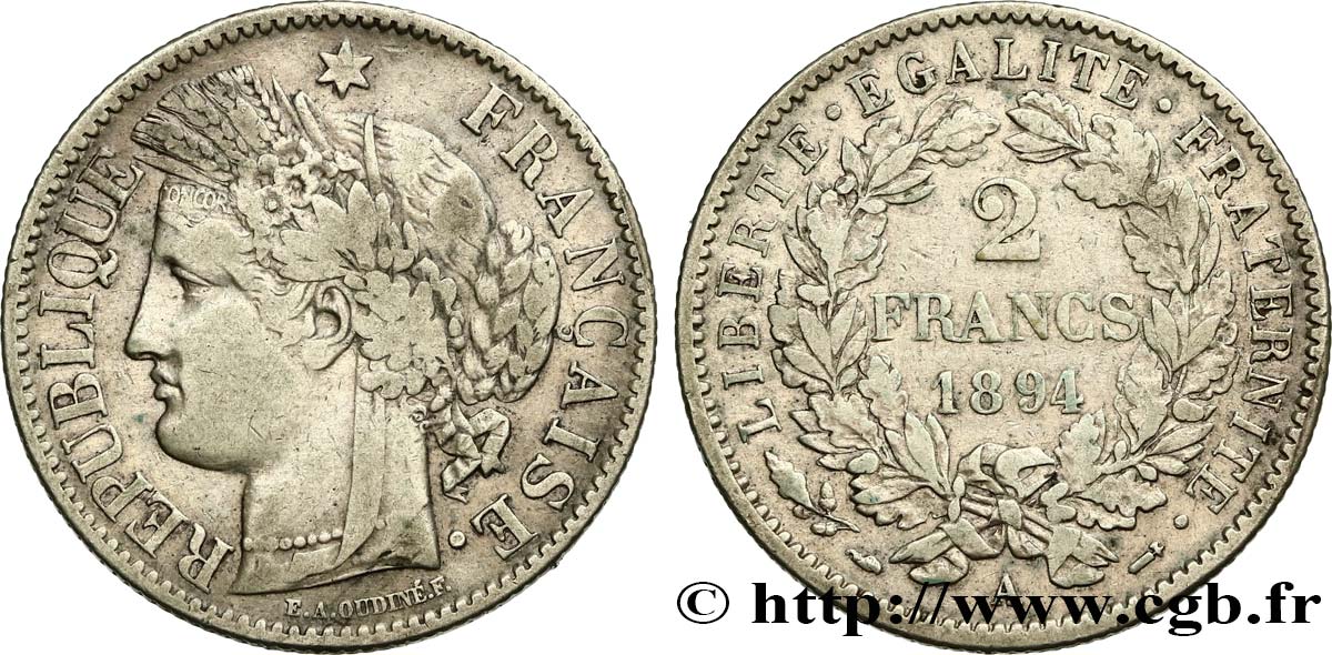2 francs Cérès, avec légende 1894 Paris F.265/16 TB