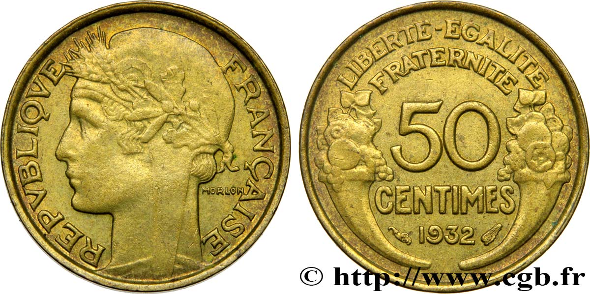 50 centimes Morlon, avec raisin, 9 et 2 ouverts 1932  F.192/7 MBC50 