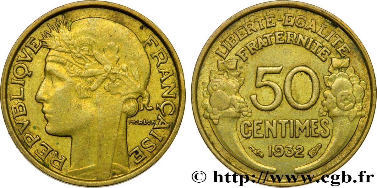 50 centimes Morlon, avec raisin, 9 et 2 ouverts 1932 F.192/7 AU50