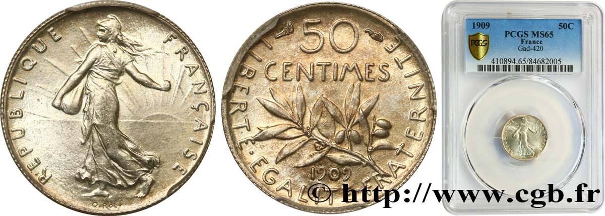 50 centimes Semeuse 1909  F.190/16 FDC65 PCGS