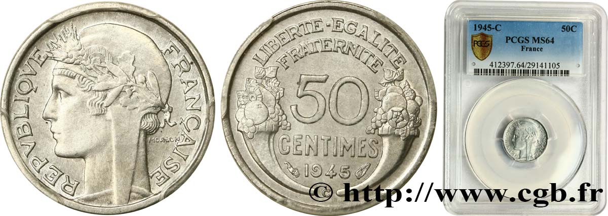 50 centimes Morlon, légère 1945  F.194/7 SPL64 PCGS