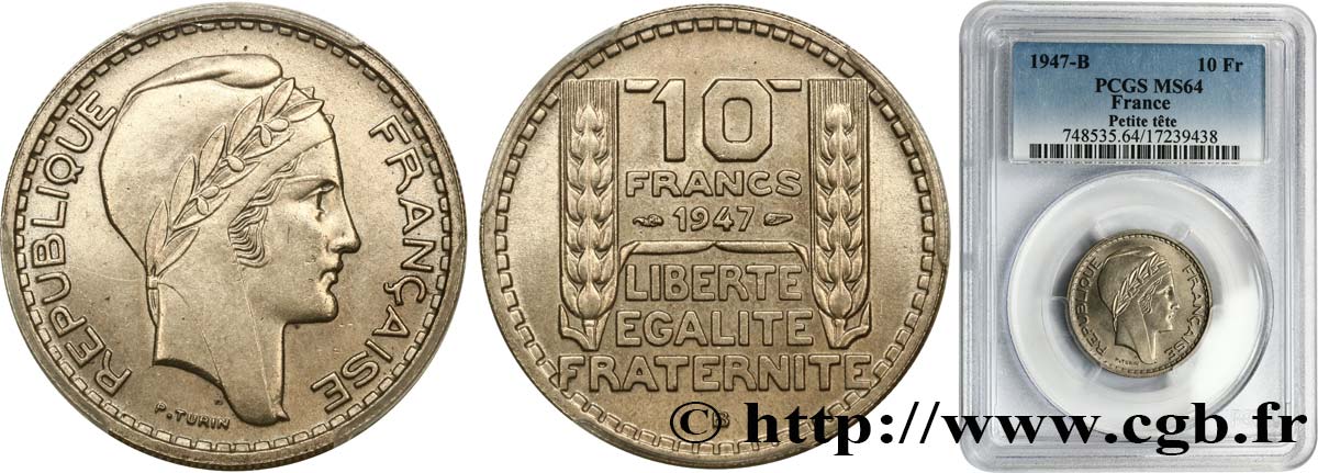 10 francs Turin, petite tête 1947 Beaumont-Le-Roger F.362/2 SPL64 PCGS