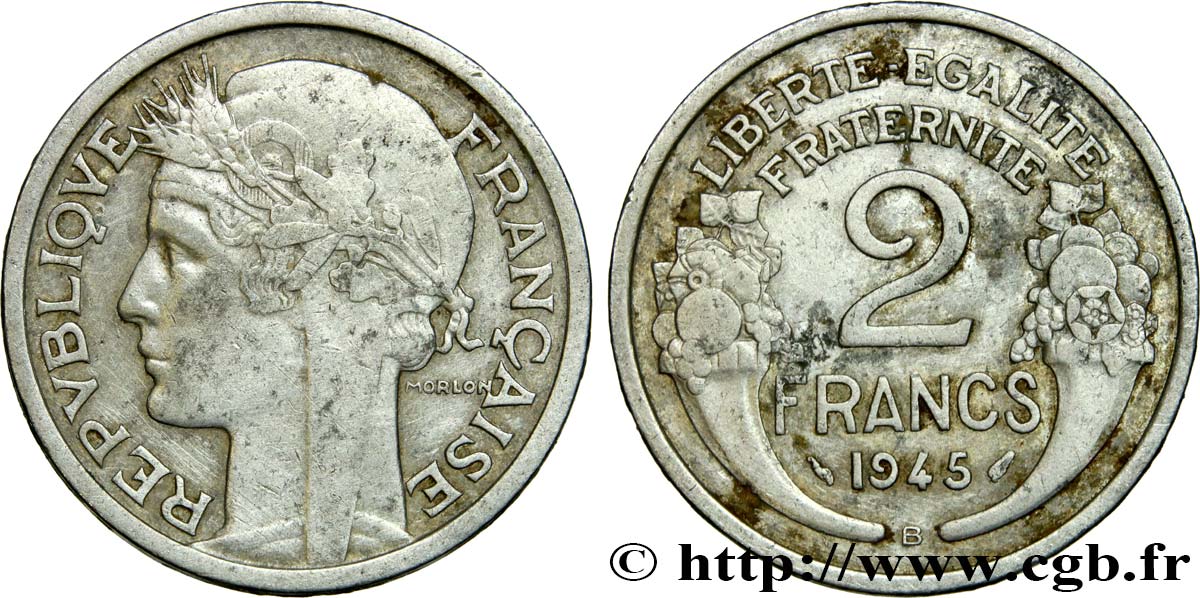 2 francs Morlon, aluminium 1945 Beaumont-Le-Roger F.269/6 BC+ 