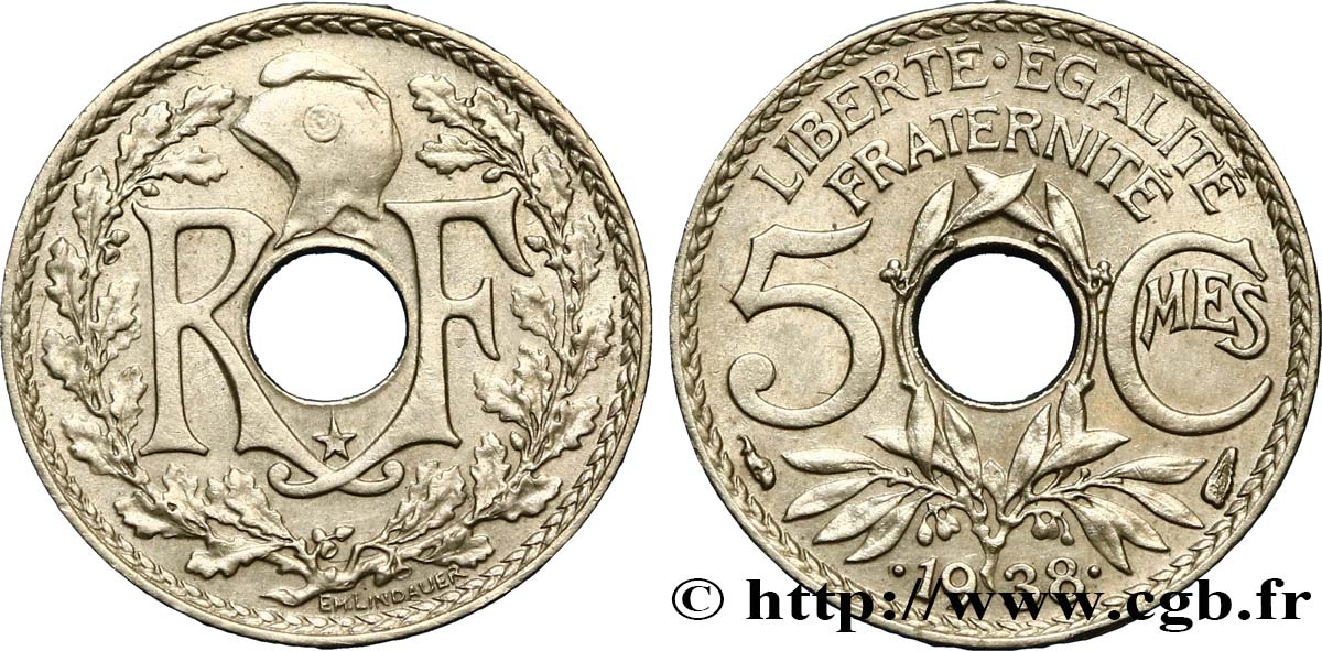5 centimes Lindauer, maillechort, avec étoile 1938  F.123/1 VZ55 