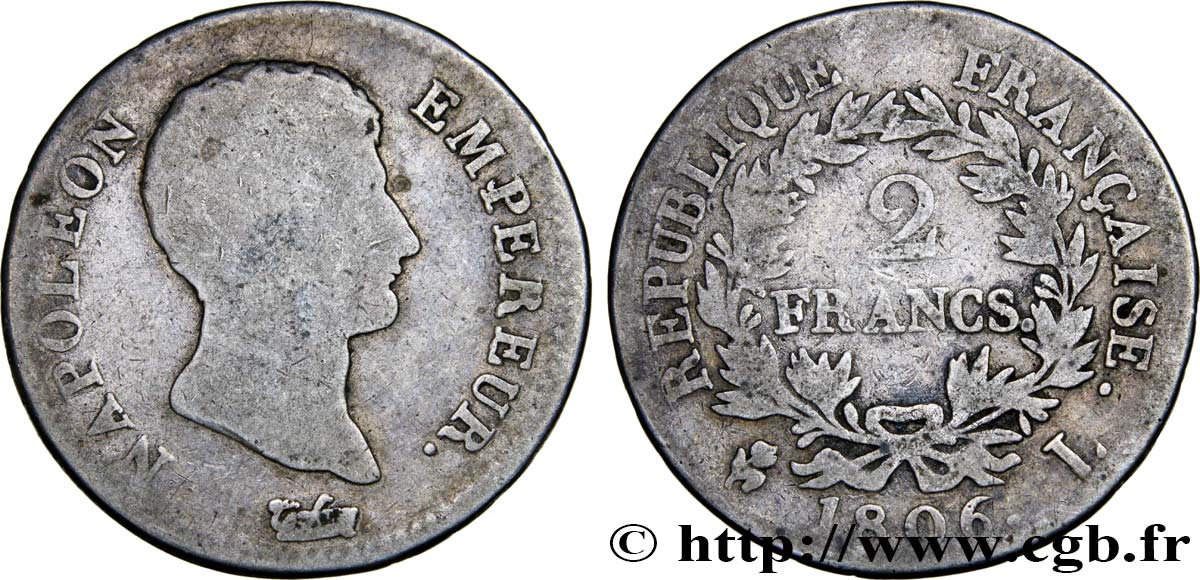 2 francs Napoléon Empereur, Calendrier grégorien 1806 Bayonne F.252/6 VG10 
