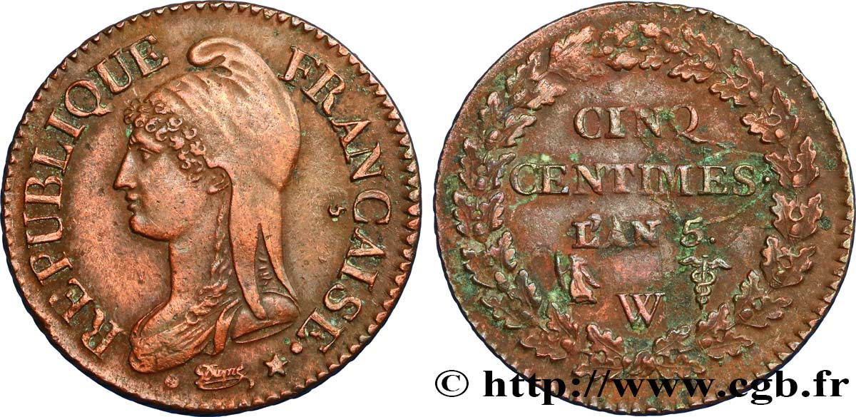 Cinq centimes Dupré, grand module 1797 Lille F.115/31 AU52 