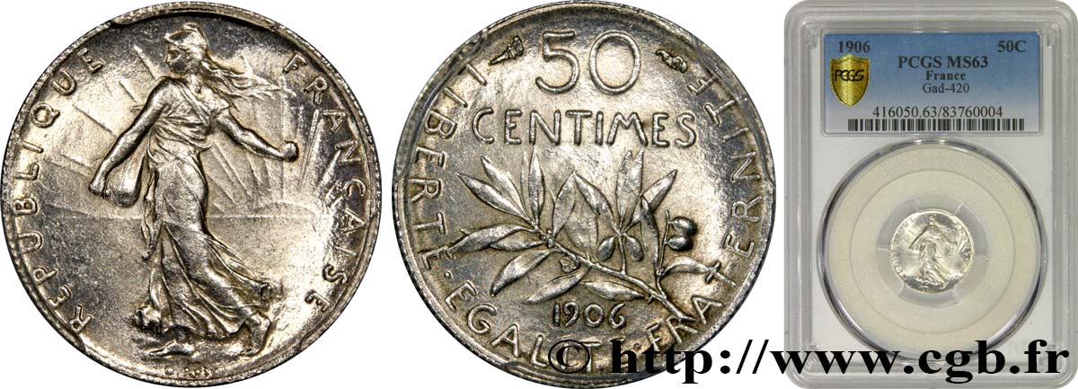 50 centimes Semeuse 1906 Paris F.190/13 SPL63 PCGS