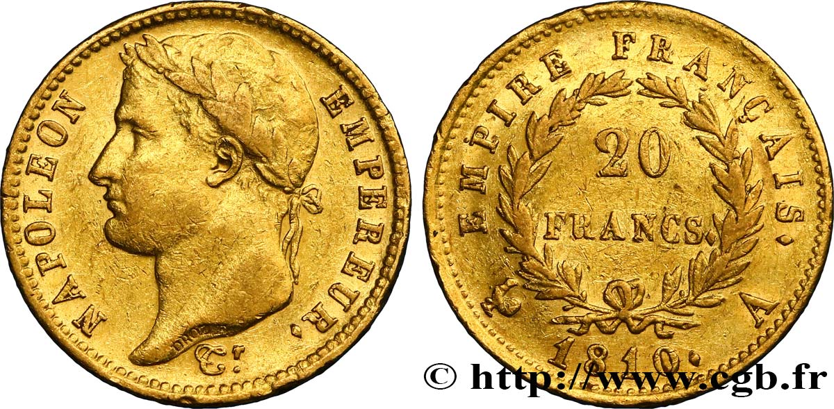 20 francs or Napoléon tête laurée, Empire français 1810 Paris F.516/8 TTB40 