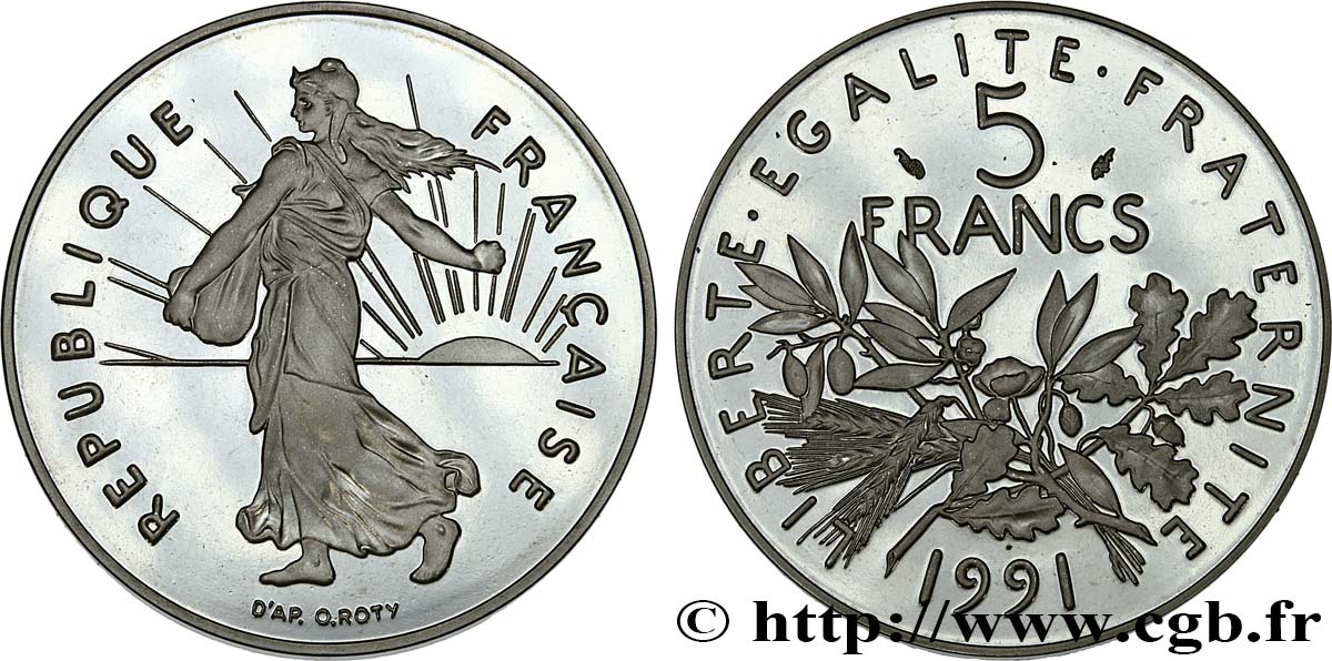 5 francs Semeuse, nickel, BE (Belle Épreuve) 1991 Pessac F.341/23 var. MS 
