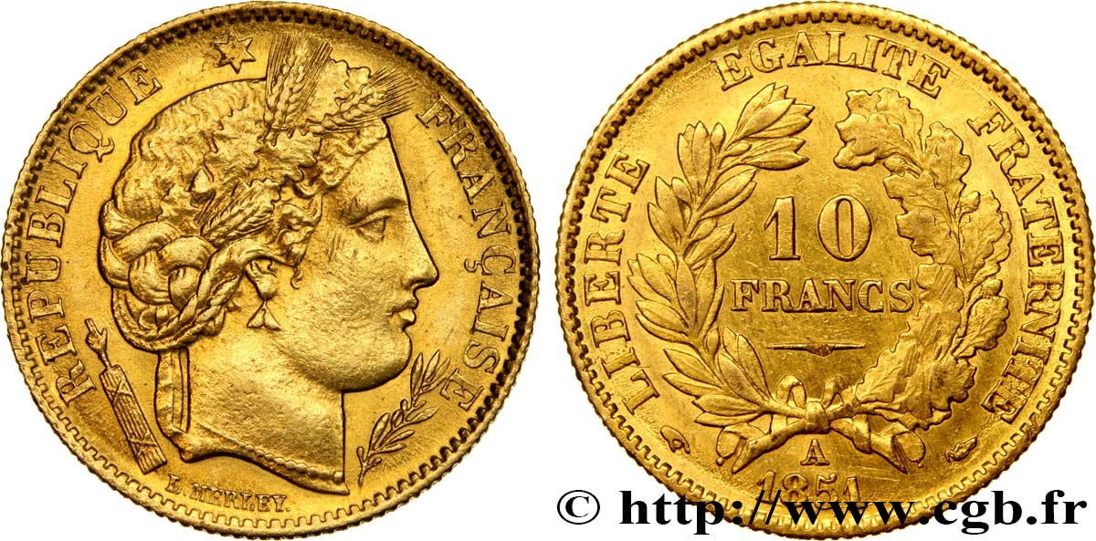 10 francs or Cérès, IIe République 1851 Paris F.504/3 AU 