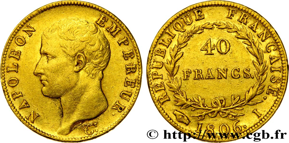 40 francs or Napoléon tête nue, Calendrier grégorien 1806 Limoges F.538/2 TTB48 