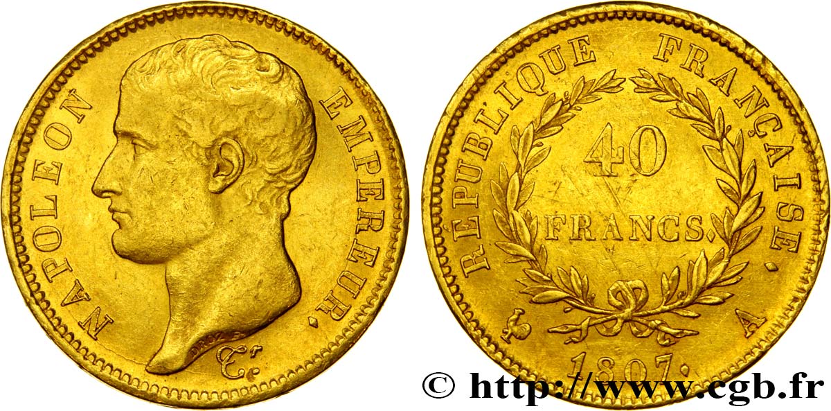40 francs or Napoléon tête nue, type transitoire 1807 Paris F.539/1 TTB48 
