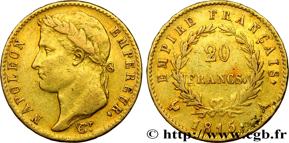 20 francs or Napoléon tête laurée, Cent-Jours 1815 Paris F.516A/1 S35 