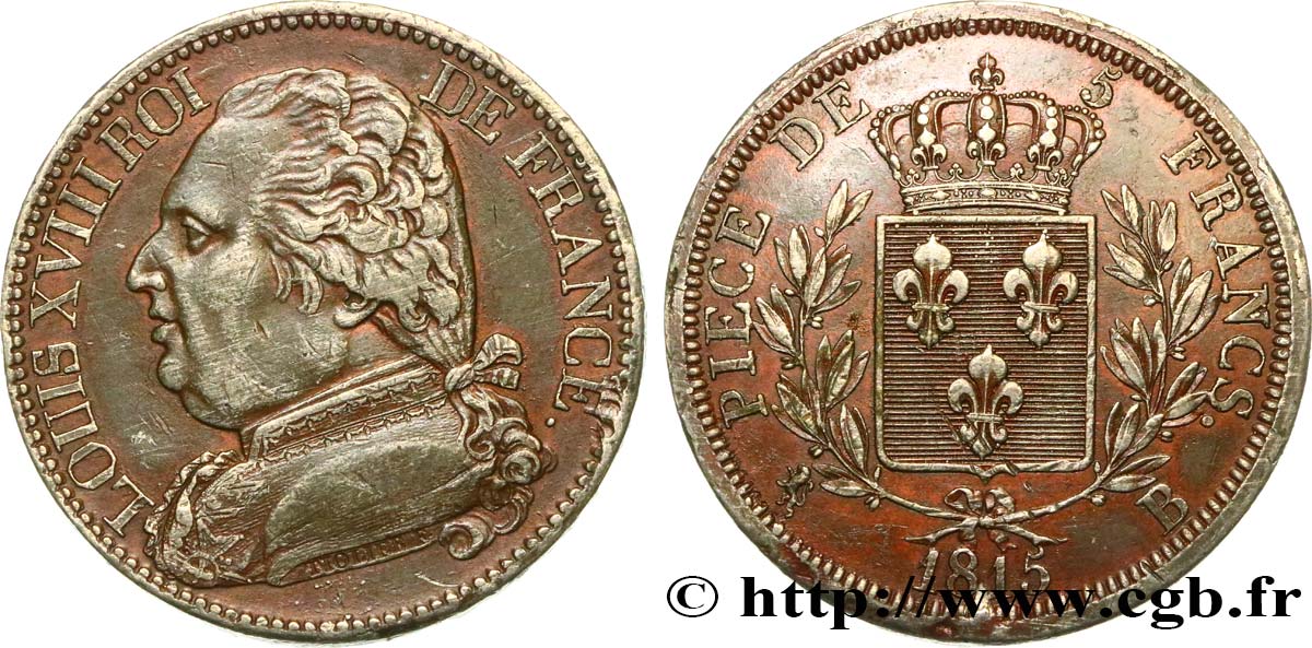 Essai du concours de 5 francs 1815 Rouen VG.- (cf. 2457) AU50 