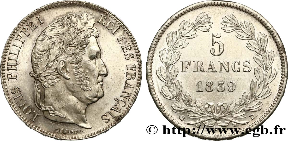 5 francs IIe type Domard 1839 Lyon F.324/78 SPL 