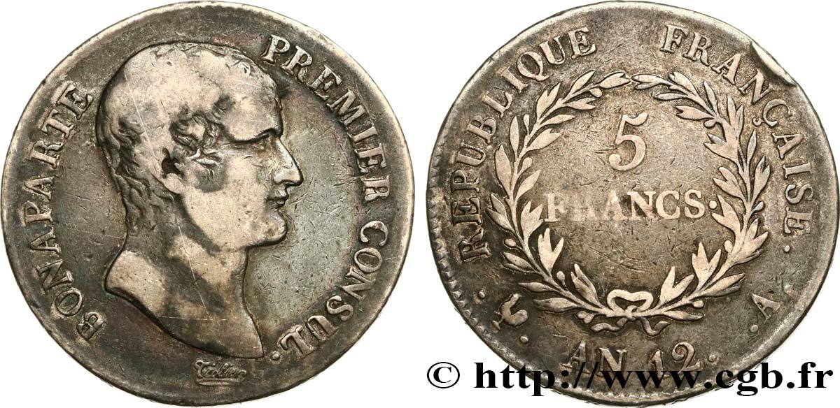 5 francs Bonaparte Premier Consul 1804 Paris F.301/9 TB20 