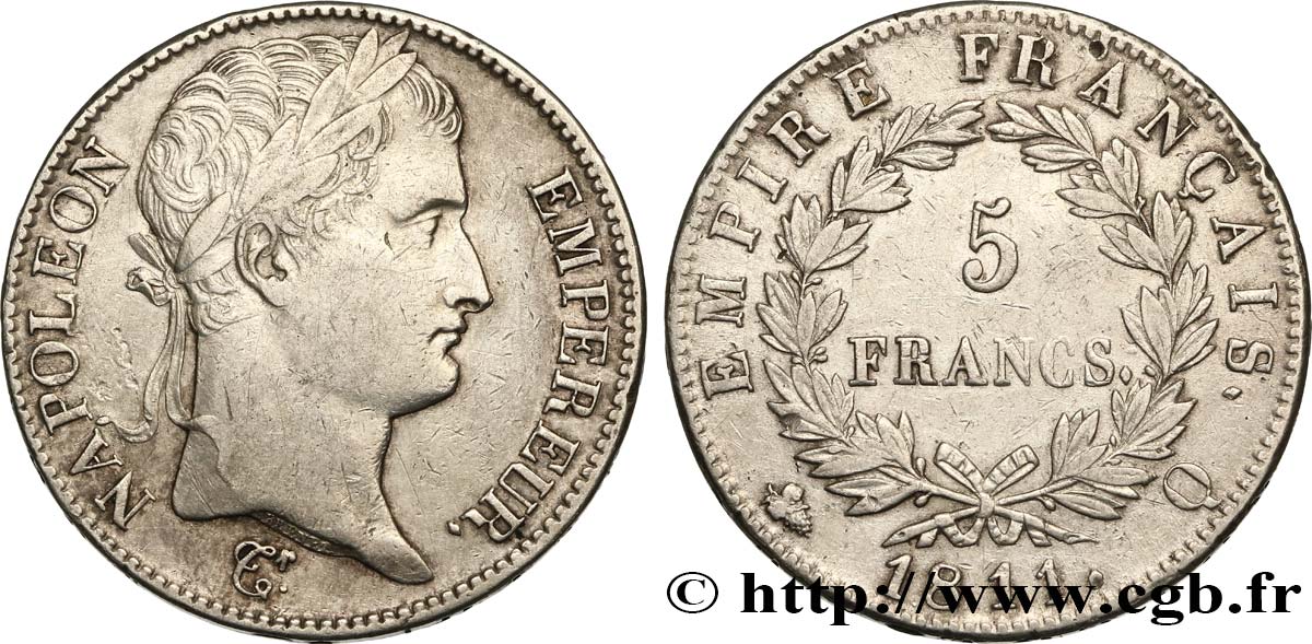 5 francs Napoléon Empereur, Empire français 1811 Perpignan F.307/37 TB35 