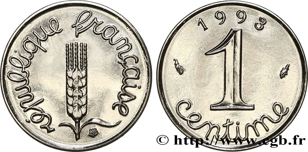 1 centime Épi, BU (Brillant Universel), frappe médaille 1993 Pessac F.106/53 MS65 