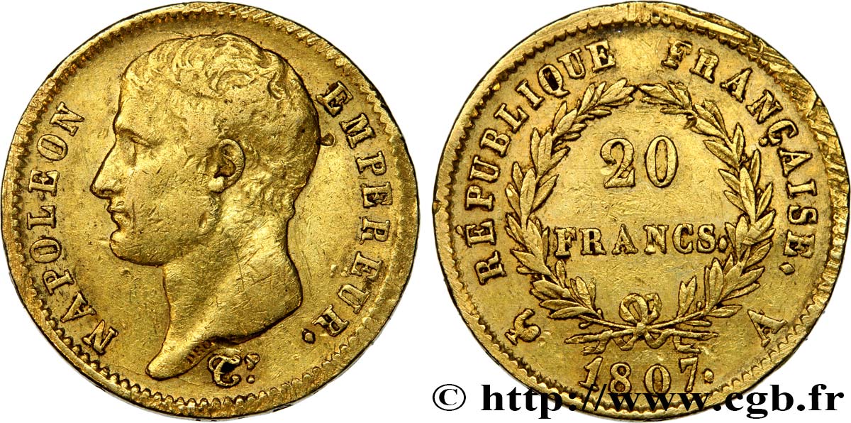 20 francs or Napoléon tête nue, type transitoire 1807 Paris F.514/1 TTB40 