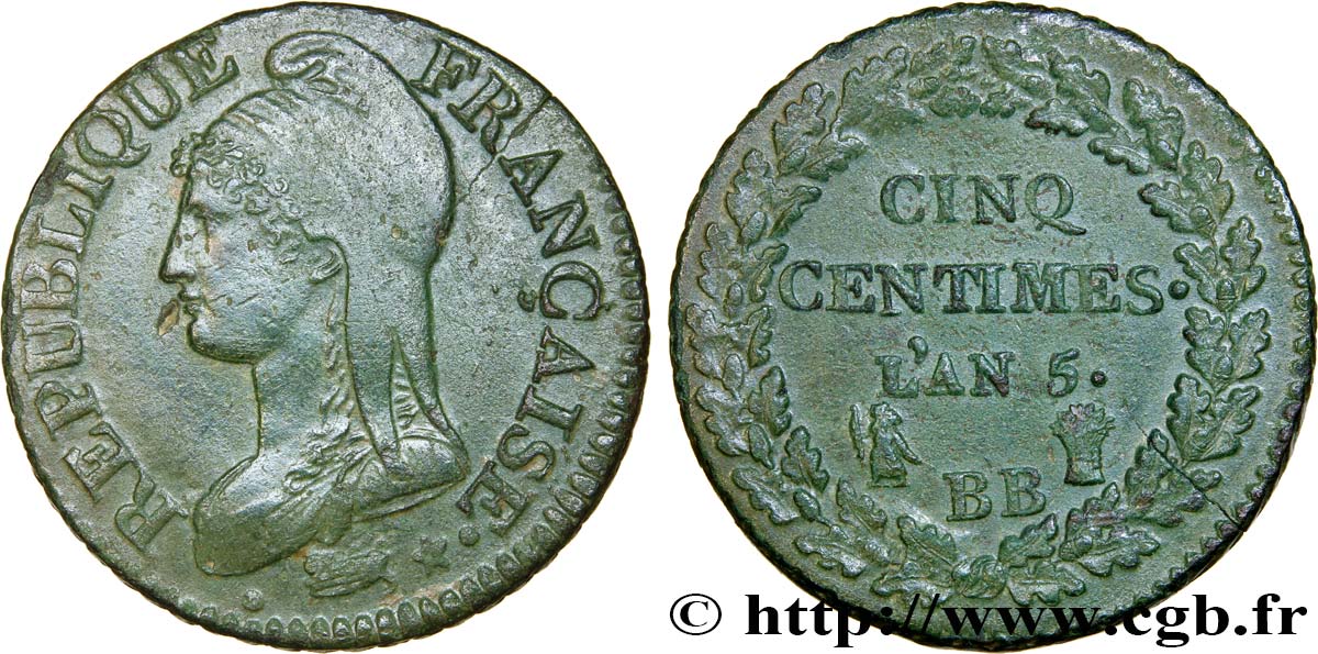 Cinq centimes Dupré, grand module 1797 Strasbourg F.115/20 TTB54 