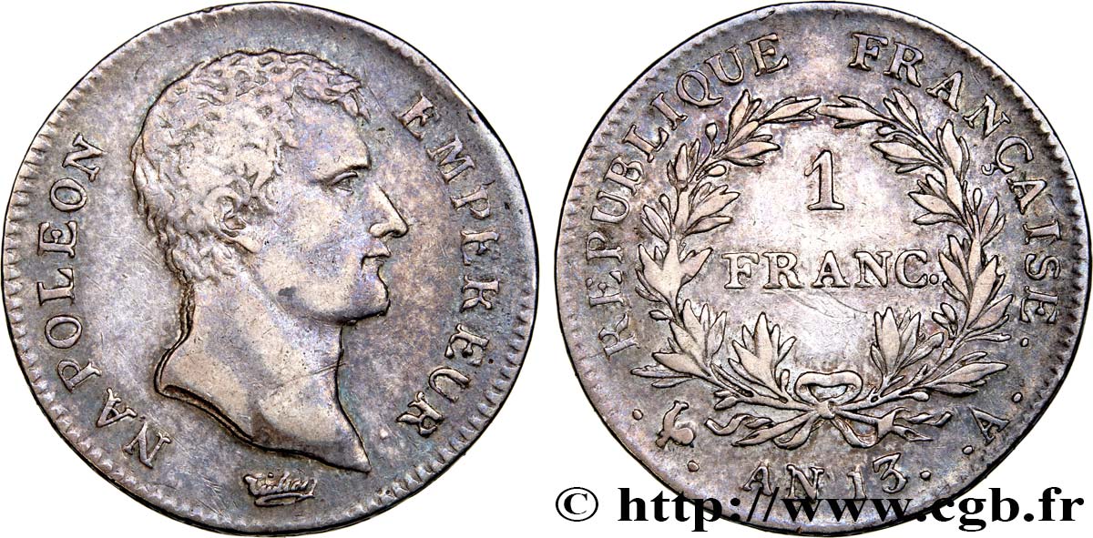 1 franc Napoléon Empereur, Calendrier révolutionnaire 1805 Paris F.201/14 TTB45 