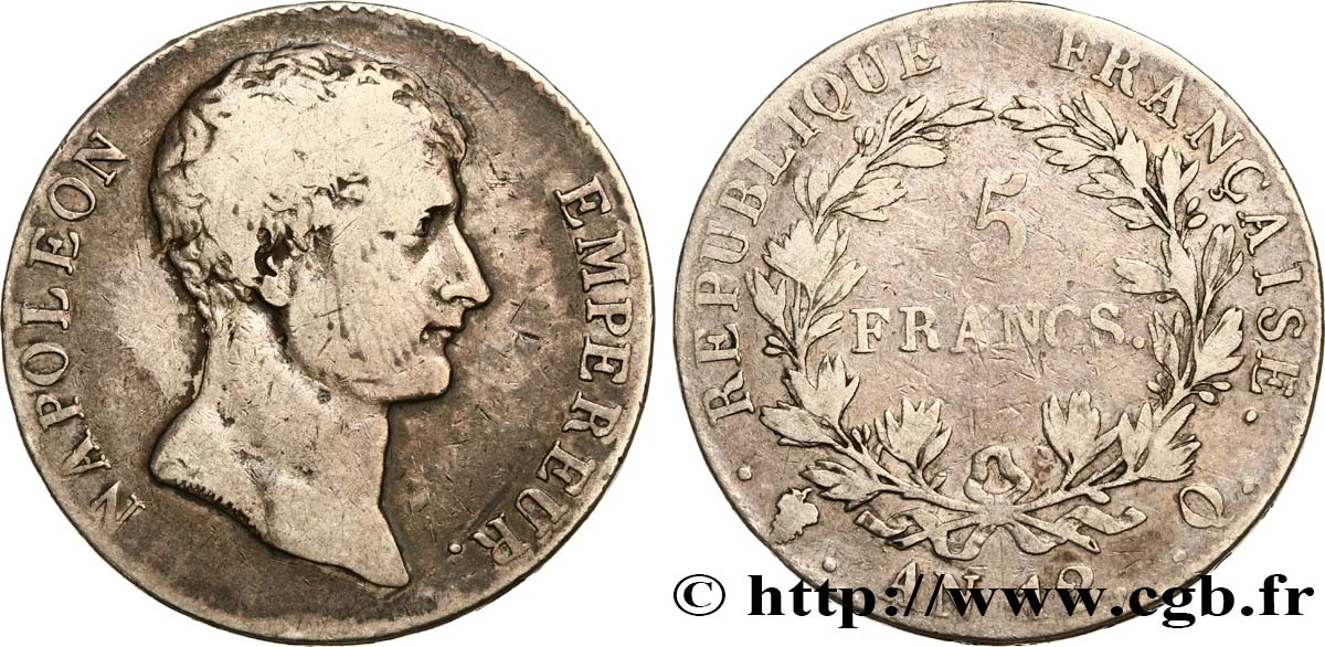 5 francs Napoléon Empereur, type intermédiaire 1804 Perpignan F.302/10 VF20 