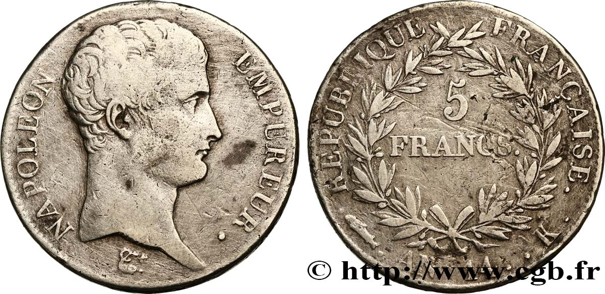 5 francs Napoléon Empereur, Calendrier révolutionnaire 1805 Bordeaux F.303/24 VF20 