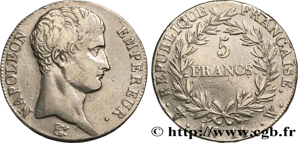 5 francs Napoléon empereur, calendrier révolutionnaire 1805 Lille F.303/29 TB+ 