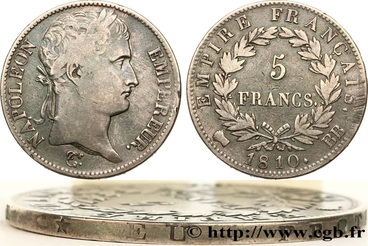 5 francs Napoléon Empereur, Empire français 1810 Strasbourg F.307/16 MB22 